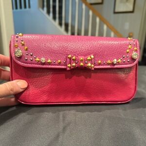 Miu Miu Cabernet Bijou Studded Ribbon Madras Leather Long Wallet Made in Italy
